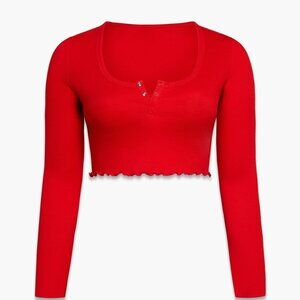 Goji Berry Red Midnight Cruise Long-Sleeve Crop Top